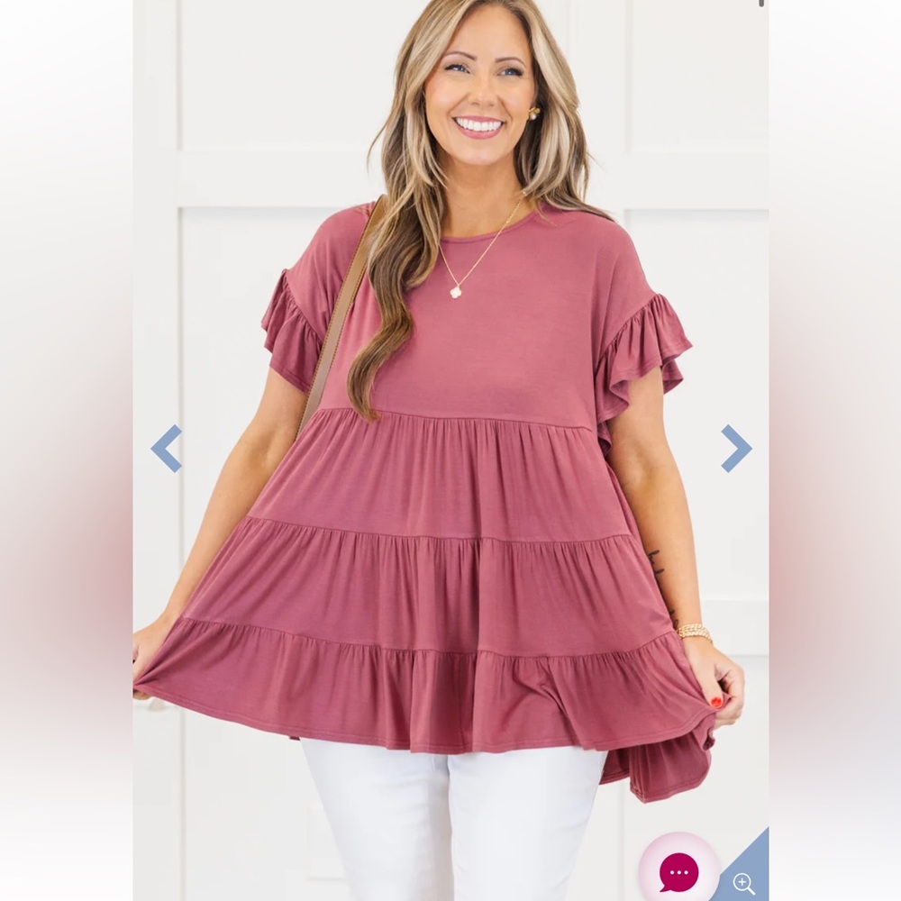 Women's Dusty Rose Tiered Ruffle Sleeve Top